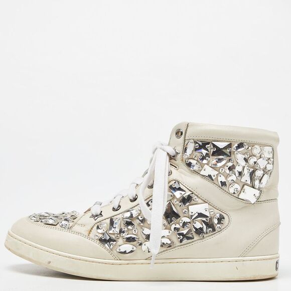 Jimmy Choo White Leather Tokyo Crystal Embellished High Top Sneakers Size 37.5,New Products : American Fashion Style Bags On Sale